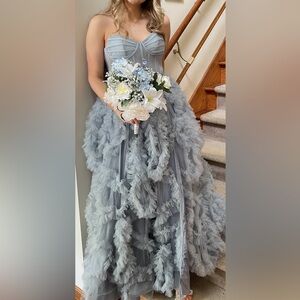 PROM  gown Tarin Cole size 6. Strapless corset gown baby blue long train/ slit